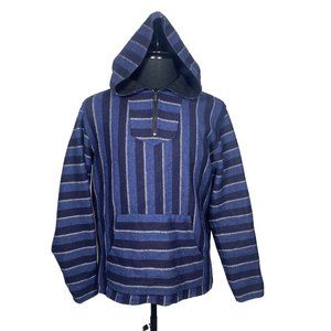 Vince Baja Reversible Hoodie Mens Small Blue Striped Pullover Wool Aztec $465